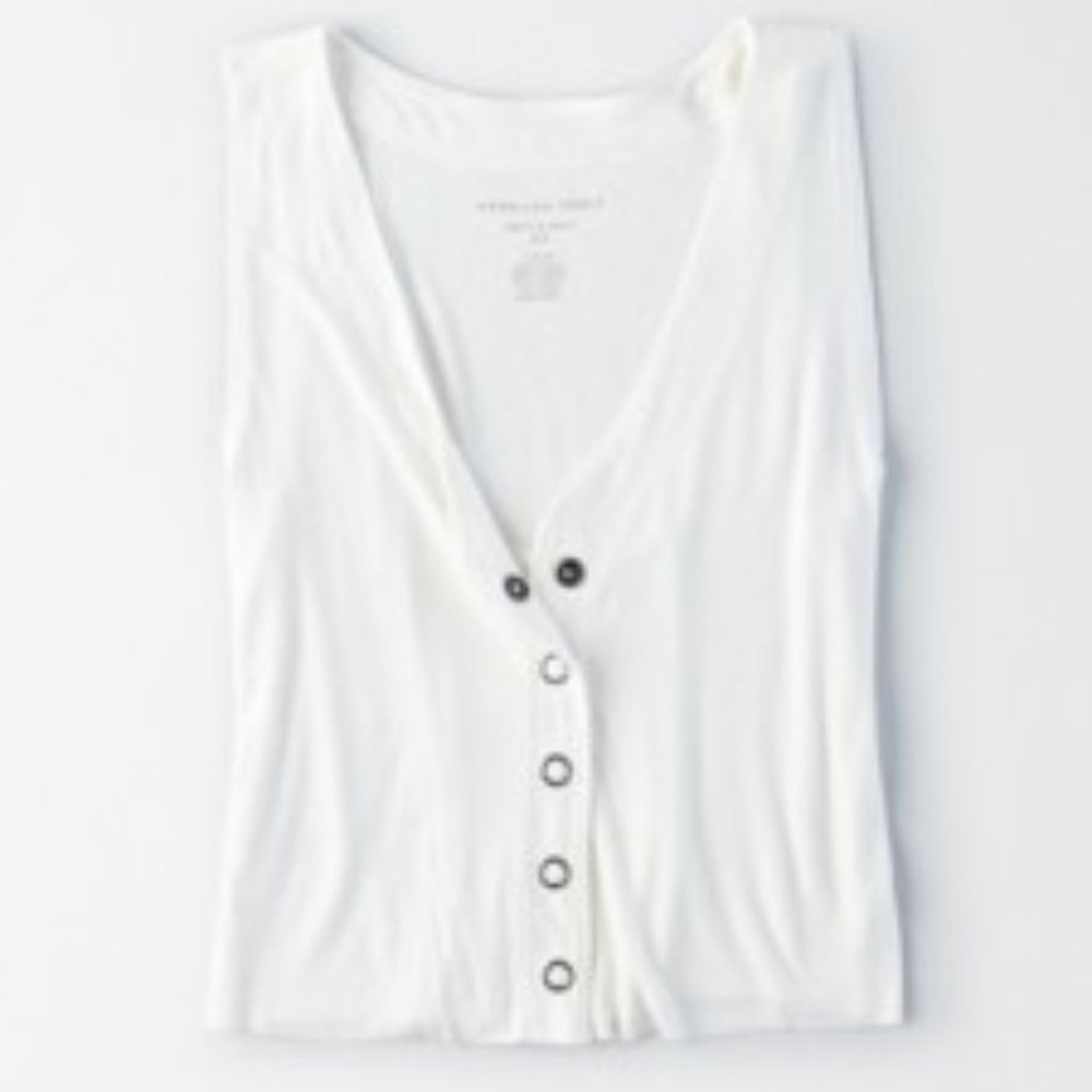 AE Soft & Sexy Ribbed Henley Crop Top - L
